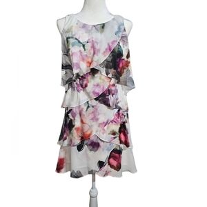 NWT Joseph Ribkoff 4 Tiered Pullover Floral Multicolor Sleeveless Dress Size 4